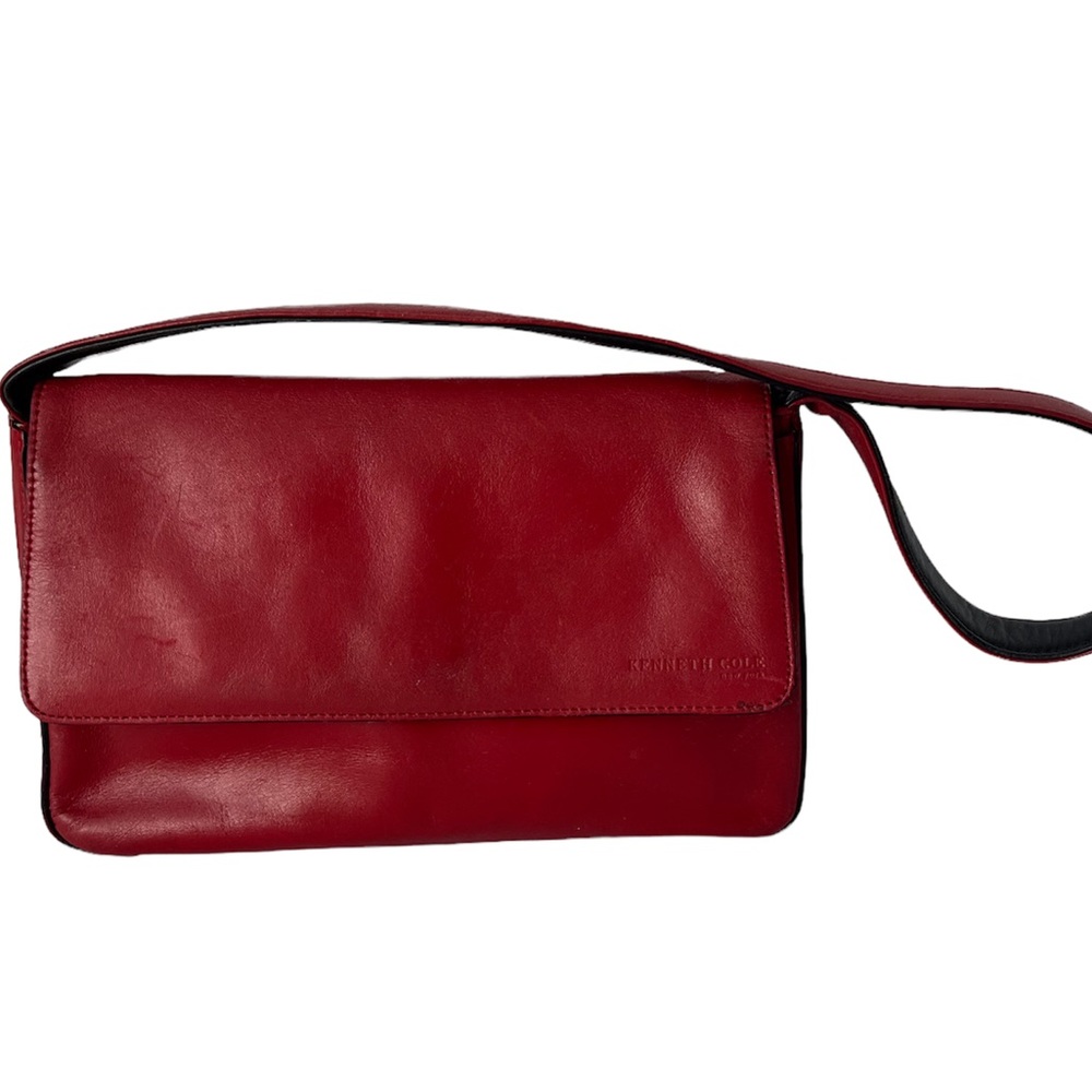 VINTAGE RED LEATHER KENNETH COLE SHOULDER BAG